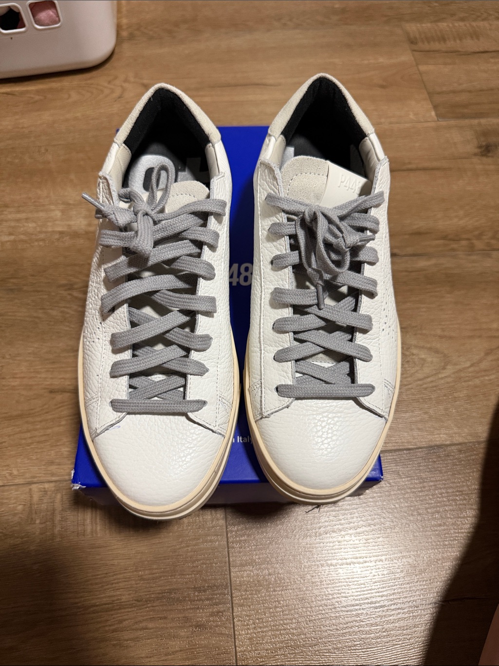 P448 White Leather Low-Top Sneakers With Gray Laces